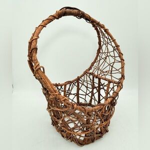 Vintage Woven Grapevine Willow Basket, Small Rustic Vine Basket with Handle